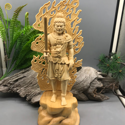 仏教美術 不動明王立像 木彫仏像 極上品 彫刻工芸品 招財 彫刻 大波