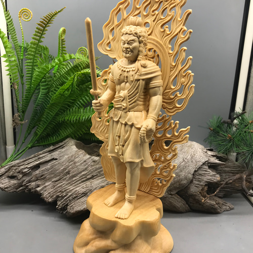 仏教美術 不動明王立像 木彫仏像 極上品 彫刻工芸品 招財 彫刻 大波
