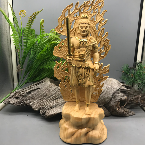 不動明王立像 供養品 切金 木彫仏像 鎮宅辟邪 彫刻工芸品 極上品 彫刻