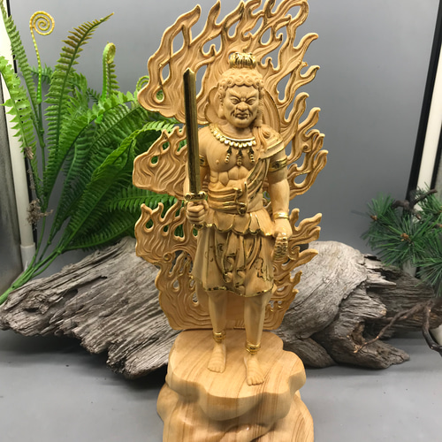 不動明王立像 供養品 切金 木彫仏像 鎮宅辟邪 彫刻工芸品 極上品 彫刻