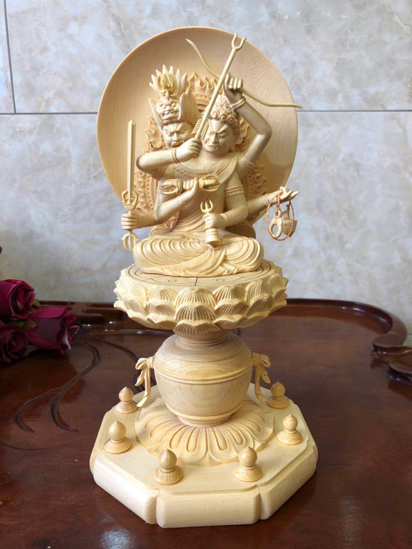 稀少珍品 双頭愛染明王 供養仏 仏像 木彫仏像 無病息災 仏教工芸品