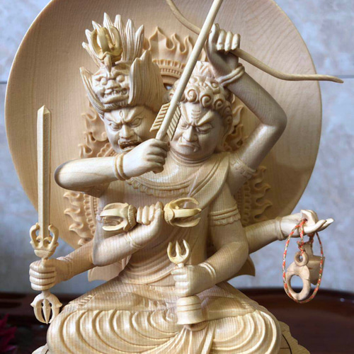 稀少珍品 双頭愛染明王 供養仏 仏像 木彫仏像 無病息災 仏教工芸品