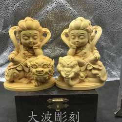 Q版 文殊菩薩  普賢菩薩  木彫仏像  供養品   極上品 2枚目の画像