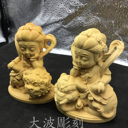 Q版 文殊菩薩  普賢菩薩  木彫仏像  供養品   極上品 3枚目の画像