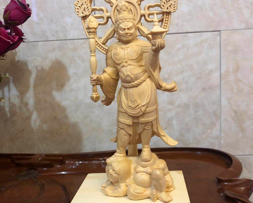 極上品毘沙門天精密彫刻木彫仏像仏教工芸品供養品商売繁盛雕刻大波彫刻