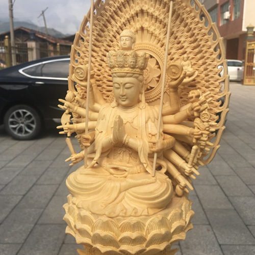 極上品 千手観音菩薩 供養品 仏教美術 仏師彫り 木彫仏像 仏教工芸品