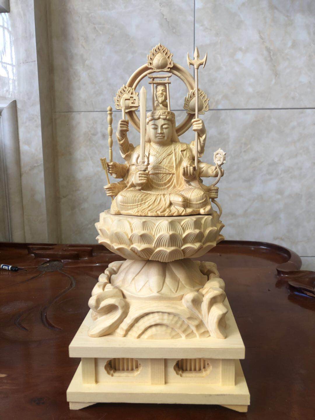 新作　総欅材　仏教工芸品　木彫仏教　仏師で仕上げ品　八臂弁財天 八臂辨財天座像