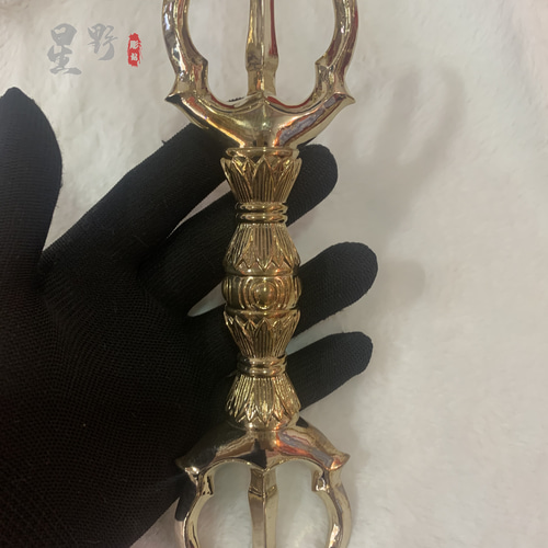 チベット仏教法器 真言宗 三鈷杵 金剛杵 密教法具 真鍮製 vajra 20cm