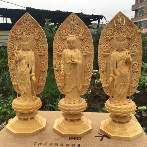 供養品 ナヘズ 薬師如来 観音菩薩三尊 仏壇仏像 仏教工芸品 精密彫刻