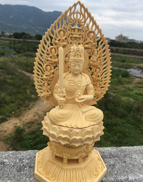 黄楊木彫 渡海観音菩薩 仏像 置物1 黄楊木 観音菩薩 仏像. 置物