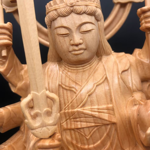 高28cm 仏教工芸品 仏教美術 八臂弁才天 弁財天 木彫仏像 仏師