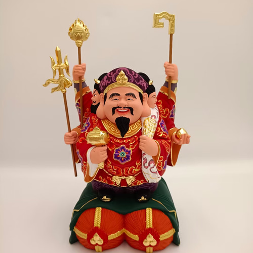 珍品 最高級 仏教工芸品 彩金 彩繪 金箔 仏師手彫り 木彫仏像 三面