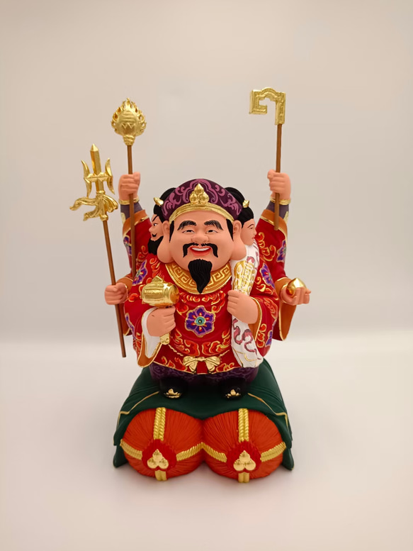 珍品 最高級 仏教工芸品 彩金 彩繪 金箔 仏師手彫り 木彫仏像 三面 
