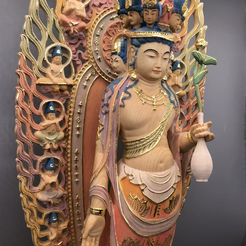 観音菩薩様 銅像仏教 仏教美術 仏像 工芸品 観音菩薩（観世音菩薩） 鍍金・彫金仕上 28cm｜大阪の仏像通販