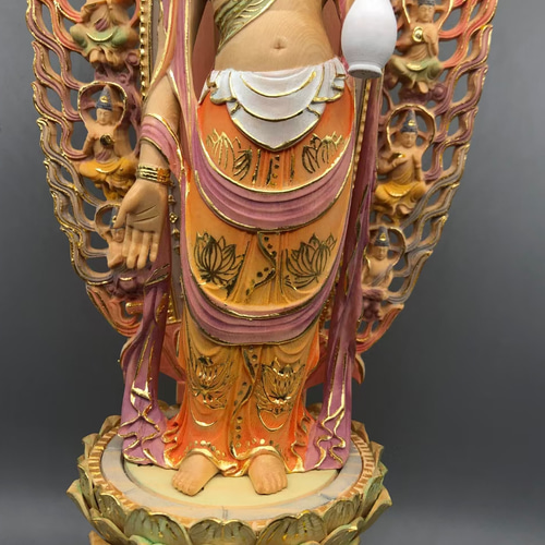 極彩色 十一面観音菩薩 仏教美術 仏師彫り 仏教工芸品 木彫仏像