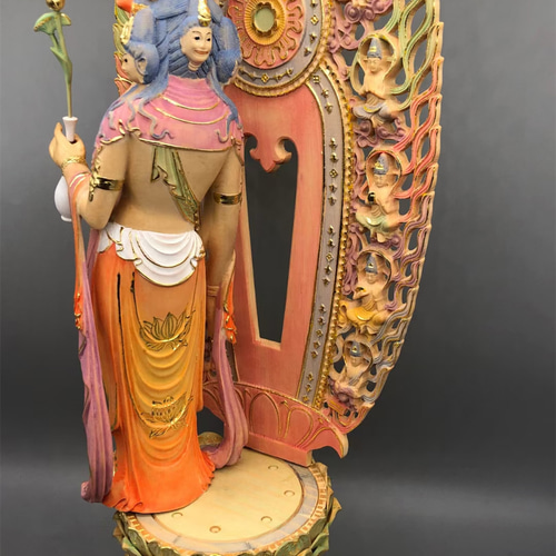 極彩色 十一面観音菩薩 仏教美術 仏師彫り 仏教工芸品 木彫仏像