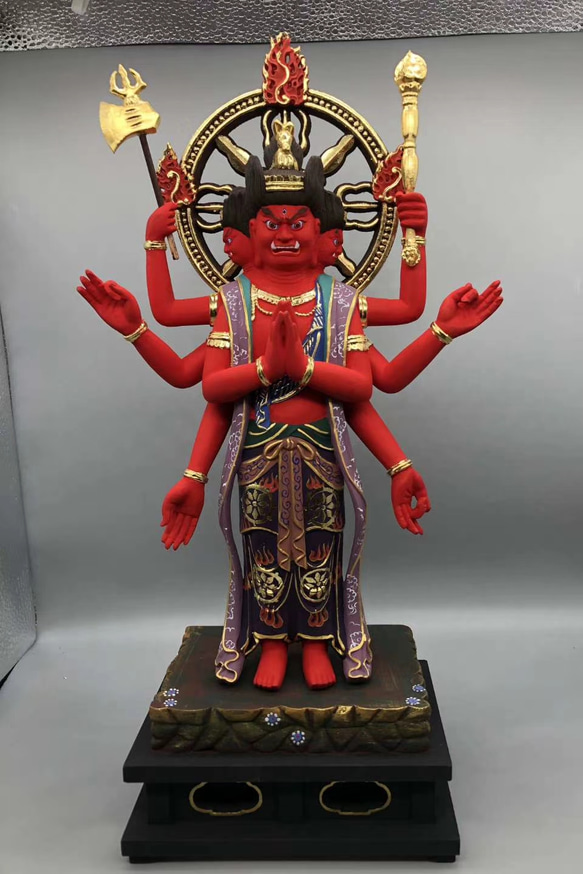 職人手作り 極彩色 馬頭観音 仏教美術 仏教工芸品 木彫仏像 馬頭