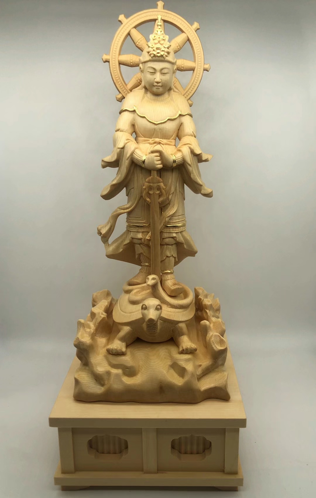 修縁堂】極上品 彩繪 北辰妙見菩薩 立像 木彫り細密彫刻 仏像