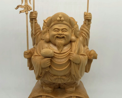 仏教工芸品 精密彫刻 極上品 木彫仏像 三面大黒天 職人手作り 彫刻