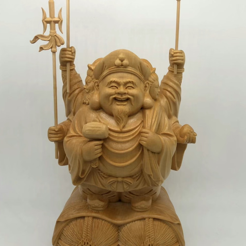 仏教工芸品 精密彫刻 極上品 木彫仏像 三面大黒天 職人手作り 彫刻