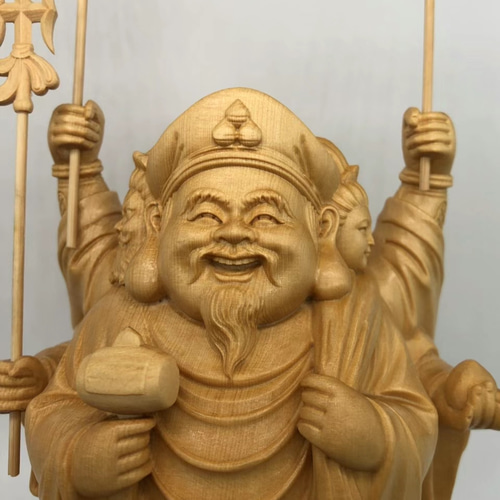 仏教工芸品 精密彫刻 極上品 木彫仏像 三面大黒天 職人手作り 彫刻