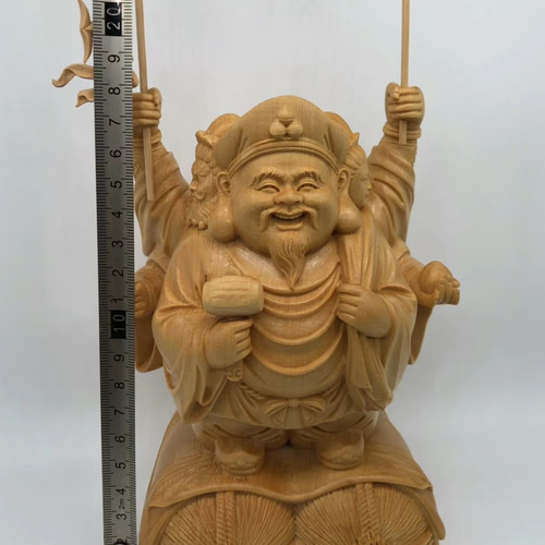 仏教工芸品 精密彫刻 極上品 木彫仏像 三面大黒天 職人手作り 彫刻