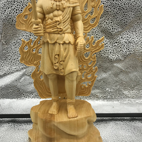 井波彫刻 仏教工芸品 総楠製 極上彫 木彫仏像 倶利伽羅不動明