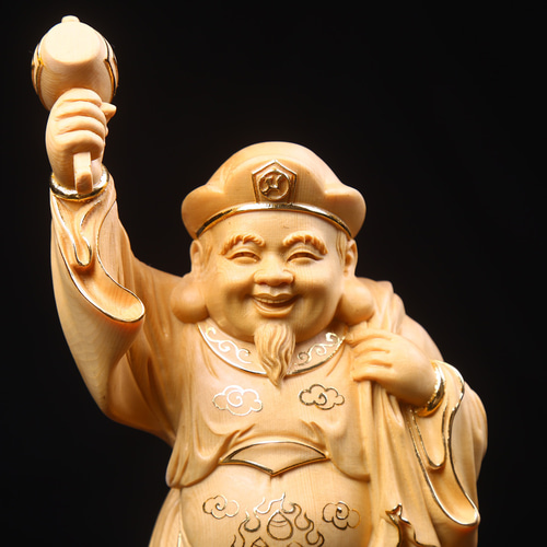 職人手作り 切金 大黒天 精密細工 木彫仏像 商売繁盛 置物 珍品 彫刻