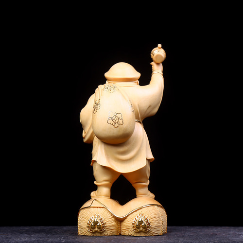 職人手作り 切金 大黒天 精密細工 木彫仏像 商売繁盛 置物 珍品 彫刻
