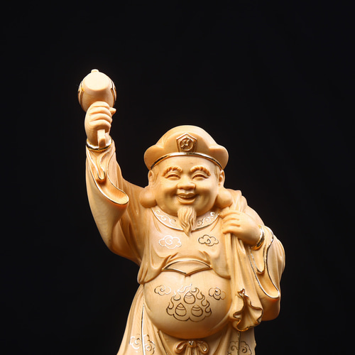 職人手作り 切金 大黒天 精密細工 木彫仏像 商売繁盛 置物 珍品 彫刻