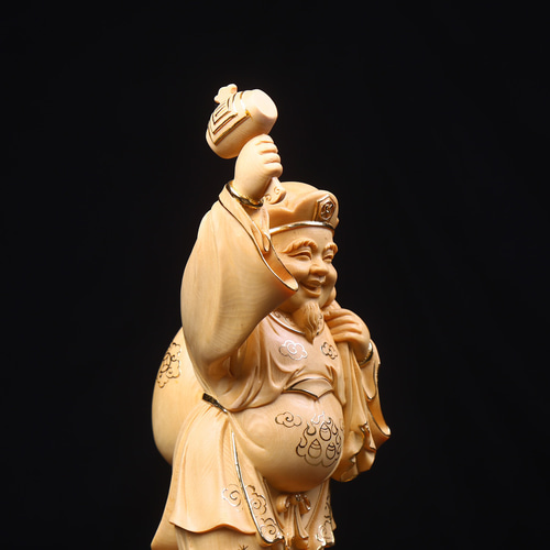 職人手作り 切金 大黒天 精密細工 木彫仏像 商売繁盛 置物 珍品 彫刻