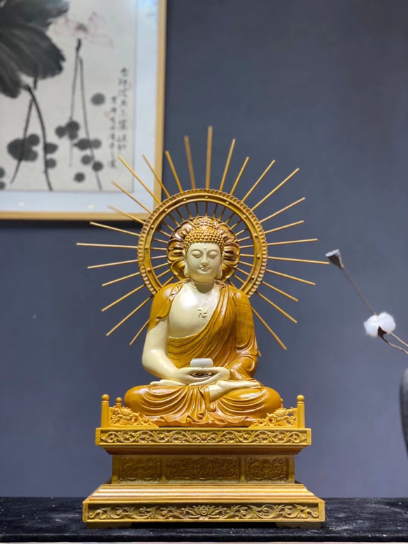 極上品 仏教美術 木彫仏像 仏師彫り 阿弥陀如来座像 香樟材 細工精彫