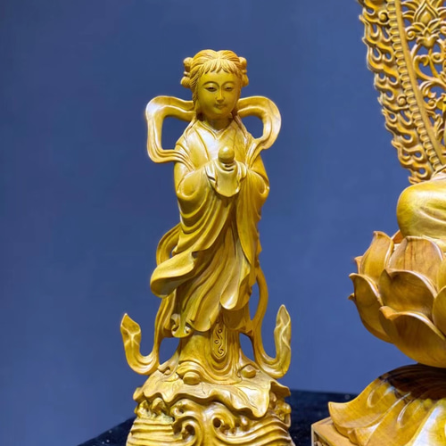 観音菩薩像 善財童子 八歳龍女 木彫仏像 細工精彫 超絶技巧 特大 観音菩薩像 善財童子 八歳龍女 木彫仏像 細工精彫 超絶技巧 特大