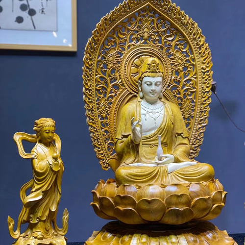 観音菩薩像 善財童子 八歳龍女 木彫仏像 細工精彫 超絶技巧 特大