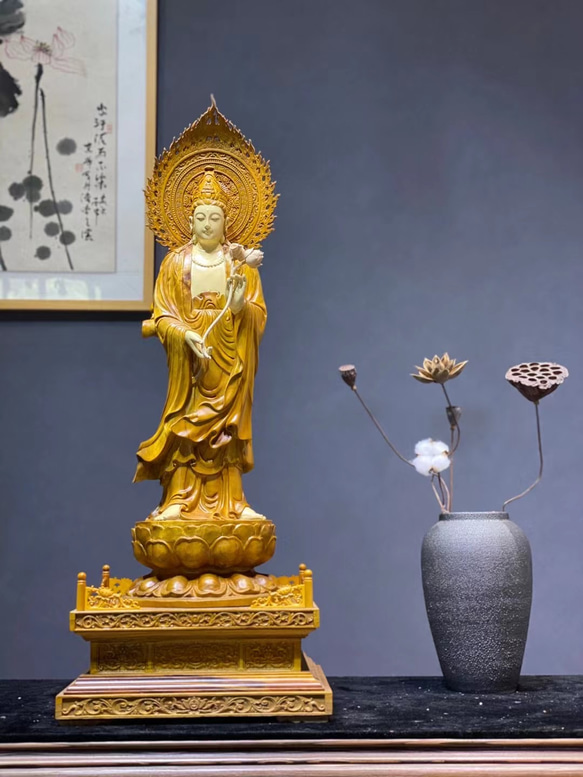 仏像 仏教美術 自在大勢至観音菩薩像 木の雕刻品 木彫り仏像 職人手作り 仏像 仏教美術 自在大勢至観音菩薩像 木の雕刻品 木彫り仏像