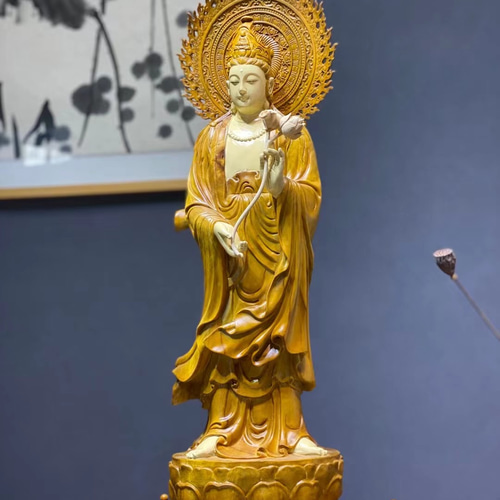 特大 勢至菩薩像 菩薩 木彫仏像 職人手作り 仏教工芸品 細工精彫