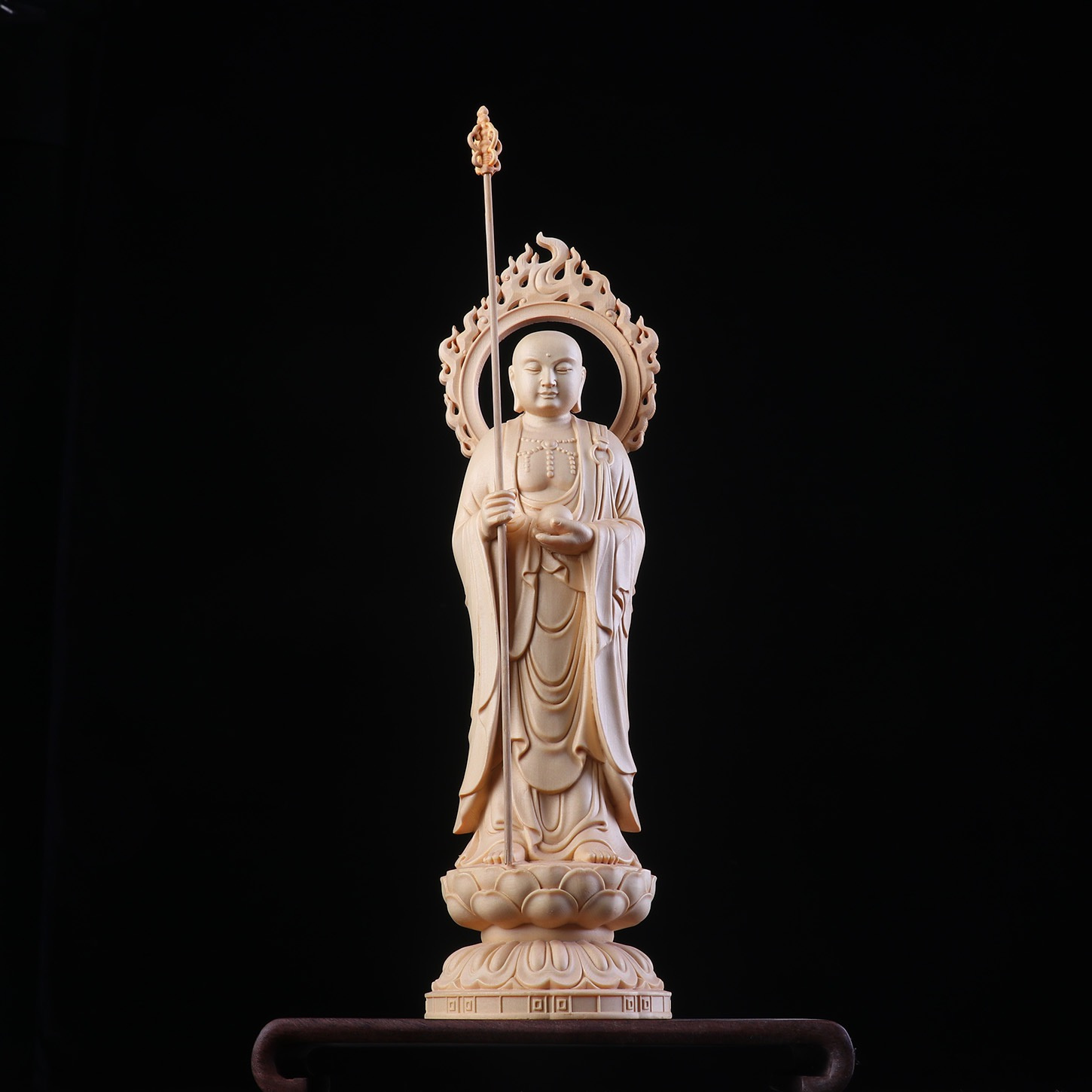 極上品 地蔵菩薩立像 仏師彫り 木彫仏像 災難除去 置物 仏教工芸品