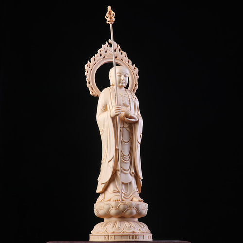 極上品 地蔵菩薩立像 仏師彫り 木彫仏像 災難除去 置物 仏教工芸品