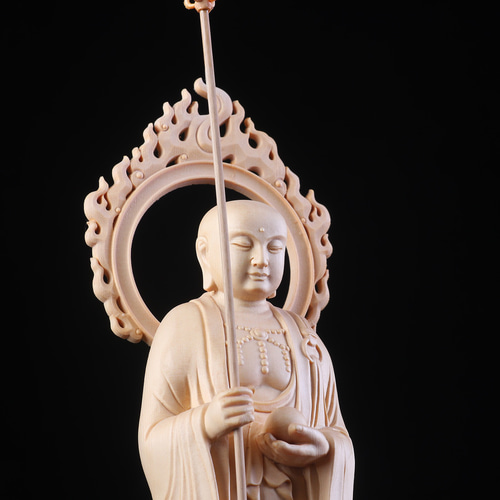 極上品 地蔵菩薩立像 仏師彫り 木彫仏像 災難除去 置物 仏教工芸品 