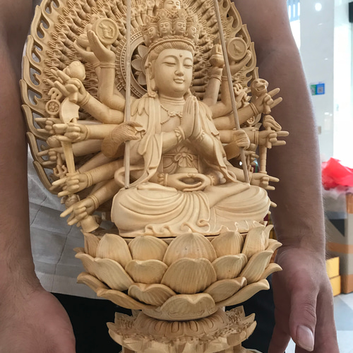 最高級 千手観音菩薩 仏像座像 細工精彫 超絶技巧 手作り 木彫り