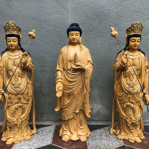 希少 大型 薬師三尊 薬師如来 日 · 月観音菩薩三尊 木彫り仏像