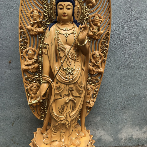 大型 高さ90cm 観音菩薩 木彫り細密彫刻 仏像立像 超絶技巧 職人 大型 高さ90cm 観音菩薩 木彫り細密彫刻 仏像立像 超絶技巧 職人