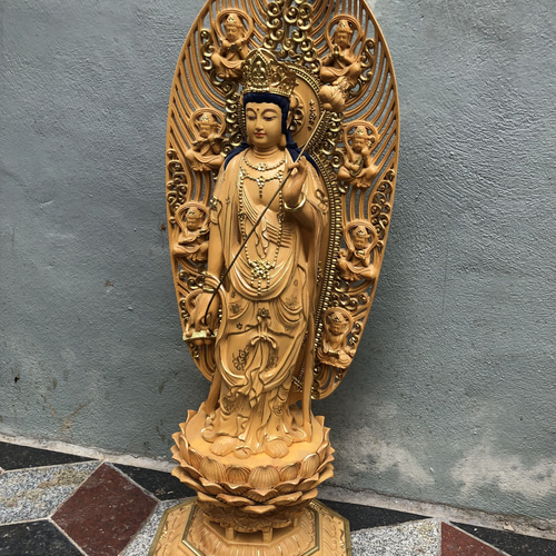 大型 木製 観音 立像 観音様 骨董 仏像 （仏像 木彫 観音菩薩