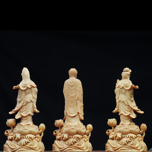 新作 西方三聖 阿弥陀如来三尊 観音菩薩 勢至菩薩 供養品 木彫仏像