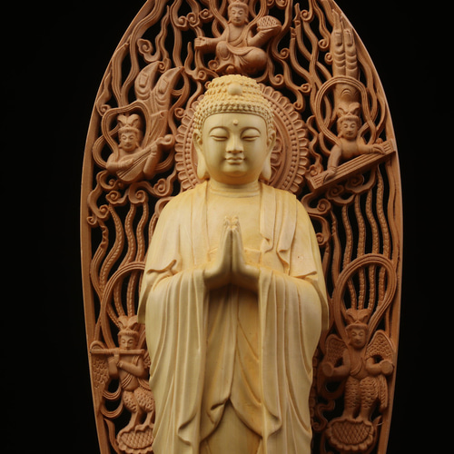 極上品 婆娑三聖 木彫仏像 阿弥陀如来 地蔵菩薩 観音菩薩 仏師彫り 