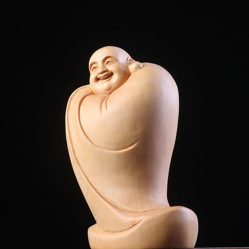 布袋様 七福神 木彫り 仏像 仏教工芸品 置物 精密彫刻 彫刻 大波彫刻