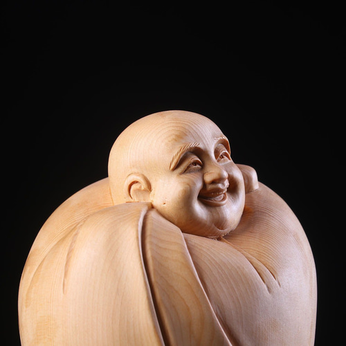 布袋様 七福神 木彫り 仏像 仏教工芸品 置物 精密彫刻 彫刻 大波