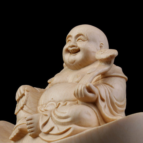 極上品 職人手作り 木彫仏像 布袋様 七福神 置物 弥勒仏 仏教
