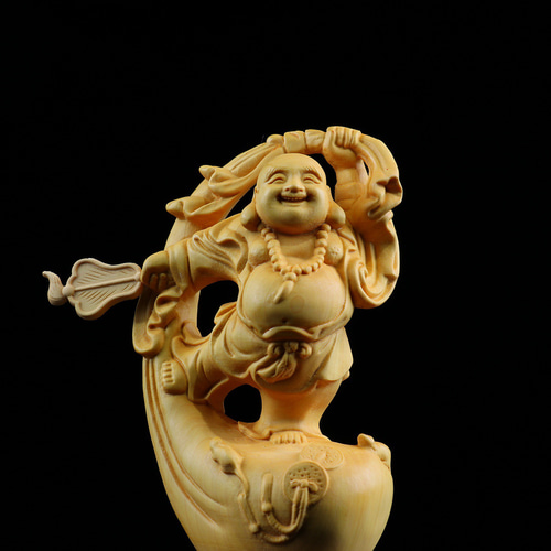 七福神　木彫り　 布袋様 七福神 木彫り 仏像 置物 仏教工芸品 細密彫刻 天然の木 彫刻