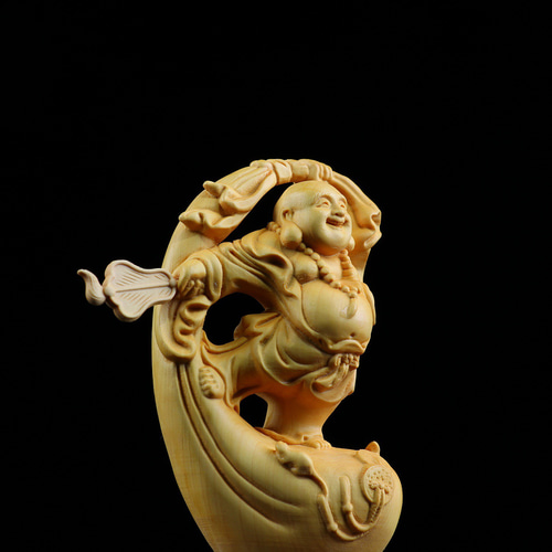 布袋様 七福神 木彫り 仏像 置物 仏教工芸品 細密彫刻 天然の木 彫刻